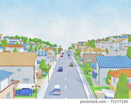 住宅街路水彩風格手繪風格插畫 75277194