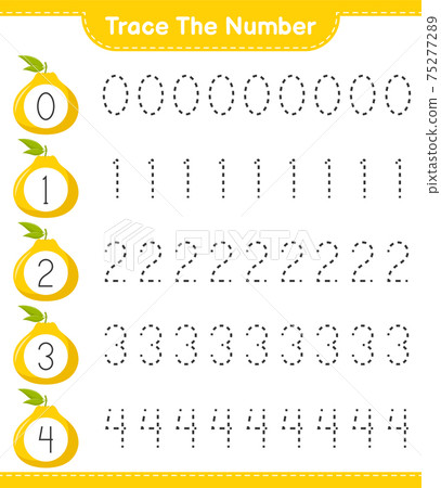 Trace the number. Tracing number with Ugli. Educational children game, printable worksheet, vector illustration Trace the number. Tracing number with Ugli. Educational children game, printable worksheet, vector illustration 75277289