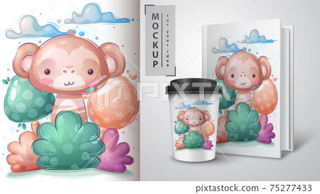 Monkey in bush poster and merchandising. 75277433