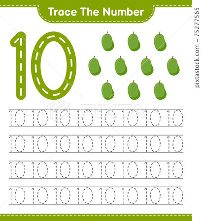 Trace the number. Tracing number with Jackfruit. Educational children game, printable worksheet, vector illustration Trace the number. Tracing number with Jackfruit. Educational children game, printable worksheet, vector illustration 75277565