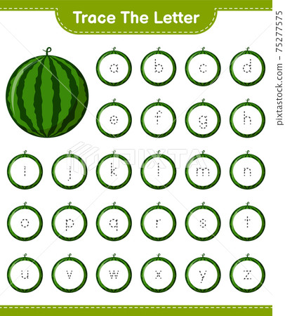 Trace the number. Tracing number with Watermelon. Educational children game, printable worksheet, vector illustration Trace the number. Tracing number with Watermelon. Educational children game, printable worksheet, vector illustration 75277575