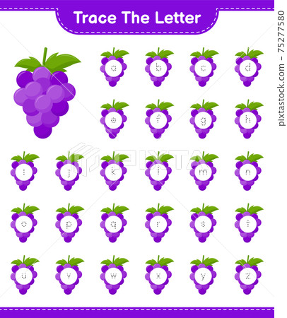 Trace the number. Tracing number with Grape. Educational children game, printable worksheet, vector illustration 75277580