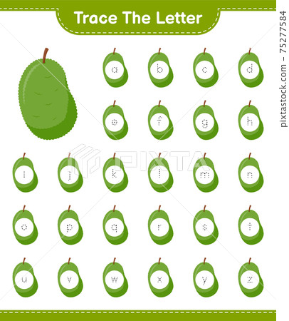 Trace the number. Tracing number with Jackfruit. Educational children game, printable worksheet, vector illustration 75277584
