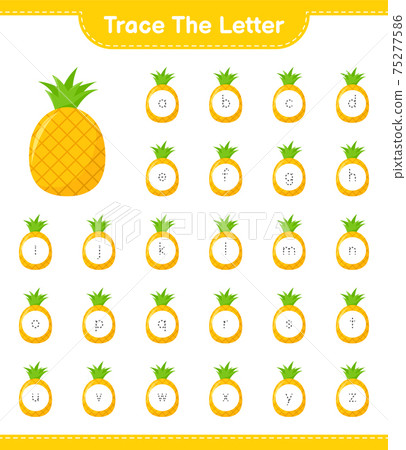 Trace the number. Tracing number with Pineapple. Educational children game, printable worksheet, vector illustration 75277586