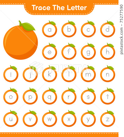 Trace the number. Tracing number with Orange. Educational children game, printable worksheet, vector illustration Trace the number. Tracing number with Orange. Educational children game, printable worksheet, vector illustration 75277590