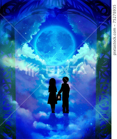 樓梯的剪紙插圖，由通向神秘大門和迷路兄弟後的天堂的雲層製成 75278935