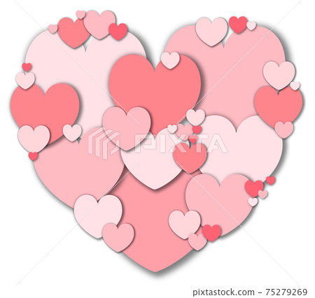 Mother's Day Material Craft-like heart formed by gathering large and small pastel red hearts White background Other colors available 75279269