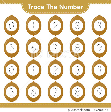 Trace the number. Tracing number with Kiwi. Educational children game, printable worksheet, vector illustration 75280134