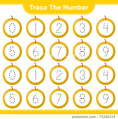 Trace the number. Tracing number with Honey Melon. Educational children game, printable worksheet, vector illustration Trace the number. Tracing number with Honey Melon. Educational children game, printable worksheet, vector illustration 75280154