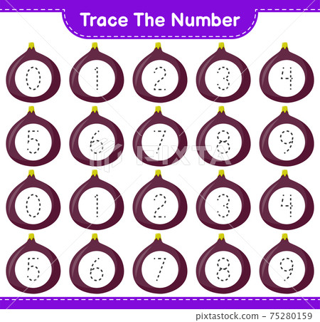 Trace the number. Tracing number with Fig. Educational children game, printable worksheet, vector illustration 75280159