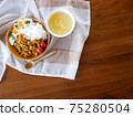Lunch of dry curry and soup on the table 75280504