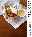 Lunch of dry curry and soup on the table 75280507