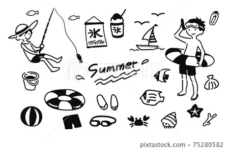 在海或河中玩的鬆散夏天的插圖 在海或河中玩的鬆散夏天的插圖 75280582