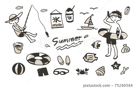 Loose summer illustrations playing in the sea or river (sepia) Loose summer illustrations playing in the sea or river (sepia) 75280584