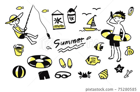 Loose summer illustrations playing in the sea or river (yellow) Loose summer illustrations playing in the sea or river (yellow) 75280585