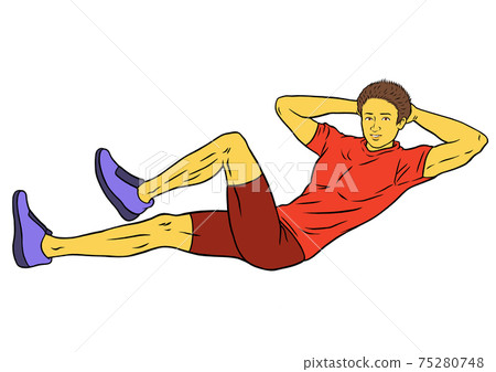 Male fitness instructor doing sit-ups Male fitness instructor doing sit-ups 75280748