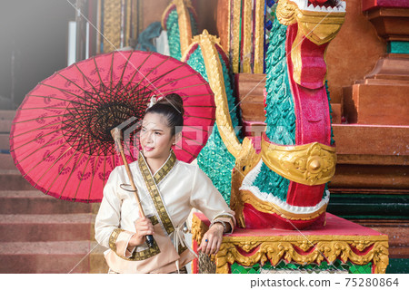 Thai Woman In Traditional Costume Of Thailand. 75280864