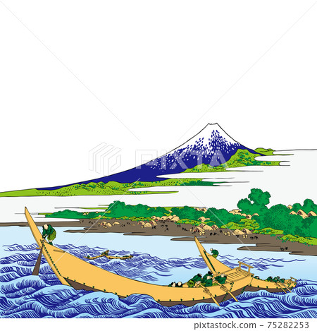 葛飾北齋圖像東海道Ejiri Tako no Ura素描明亮版方形白色背景 75282253