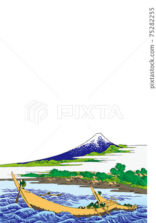 葛飾北齋圖像東海道Ejiri Tako no Ura素描明亮版本垂直白色背景 葛飾北齋圖像東海道Ejiri Tako no Ura素描明亮版本垂直白色背景 75282255