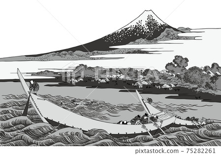 Katsushika Hokusai image Tokaido Ejiri Tako no Ura sketch Black and white white background 75282261