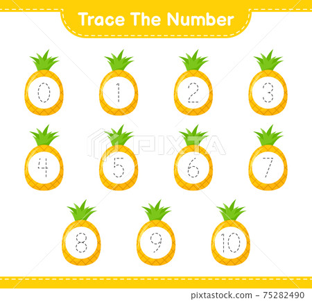 Trace the number. Tracing number with Pineapple. Educational children game, printable worksheet, vector illustration Trace the number. Tracing number with Pineapple. Educational children game, printable worksheet, vector illustration 75282490
