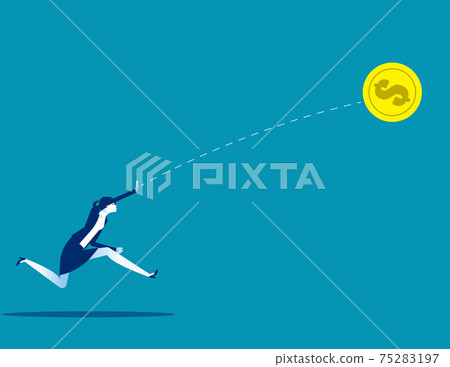 A businesswoman throwing money forward. Financial concept A businesswoman throwing money forward. Financial concept 75283197