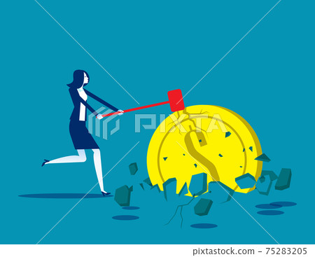 A businesswoman smashed a dollar coin into the ground and broke the surrounding area A businesswoman smashed a dollar coin into the ground and broke the surrounding area 75283205