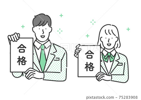Illustration material of male students and female students showing pass notification Illustration material of male students and female students showing pass notification 75283908