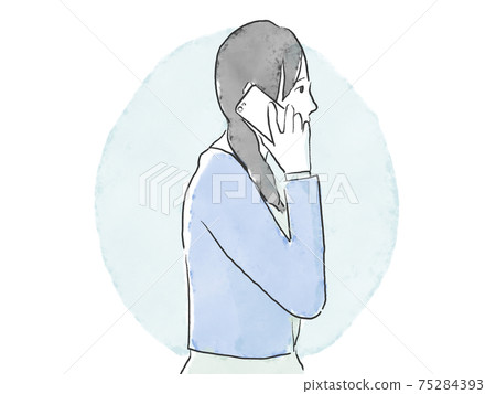 Profile of a woman who is stunned while calling with a smartphone, hand-painted watercolor white background illustration Profile of a woman who is stunned while calling with a smartphone, hand-painted watercolor white background illustration 75284393