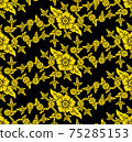 Thai traditional art, flower style on black background (seamless pattern) 75285153
