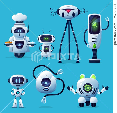 Cartoon robots vector icons cute cyborg characters 75285771