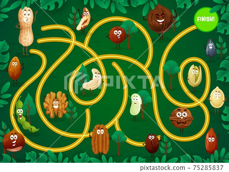 Kids game maze with cute nuts cartoon characters Kids game maze with cute nuts cartoon characters 75285837