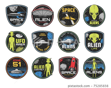Alien zone, ufo area or space shuttles retro icons 75285838