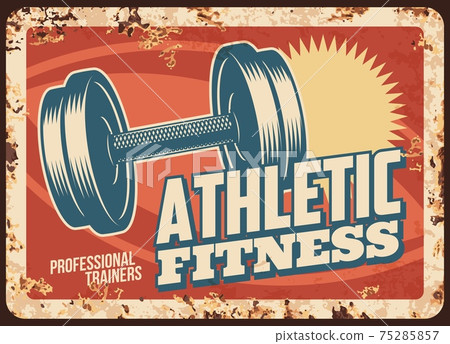 Athletic fitness rusty metal plate vector tin sign Athletic fitness rusty metal plate vector tin sign 75285857