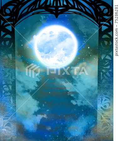 Cloud stairs leading to heaven and moonlight and blue planets shining in the blue sky 75286281