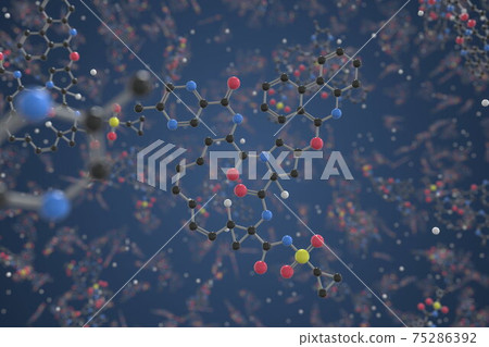 Paritaprevir molecule. Ball-and-stick molecular model. Chemistry related 3d rendering Paritaprevir molecule. Ball-and-stick molecular model. Chemistry related 3d rendering 75286392