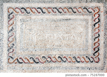 Horizontal ancient byzantine natural stone tile mosaics with geometrical frame Horizontal ancient byzantine natural stone tile mosaics with geometrical frame 75287000