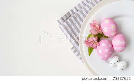 healthy nutrition protein diet easter eggs plate 75287635