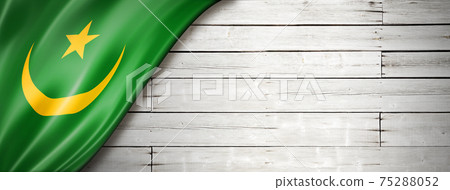Mauritania flag on old white wall banner 75288052