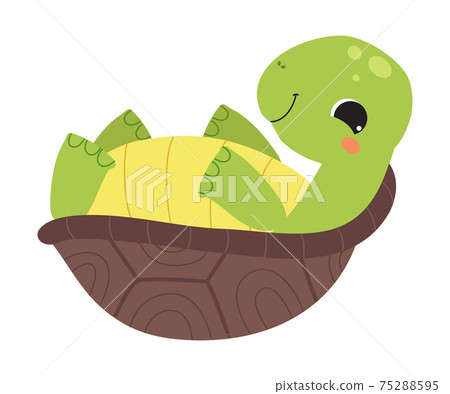 Happy Green Turtle Lying on Its Back Vector Illustration 75288595