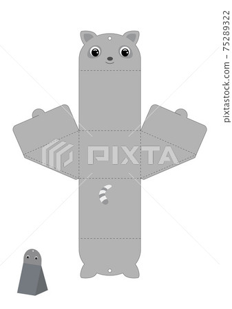 Party favor box raccoon design for sweets, candies, presents. Packaging die cut template, great for any purposes, birthdays, baby showers. Editable blueprint layout with cutting and scoring lines. Party favor box raccoon design for sweets, candies, presents. Packaging die cut template, great for any purposes, birthdays, baby showers. Editable blueprint layout with cutting and scoring lines. 75289322