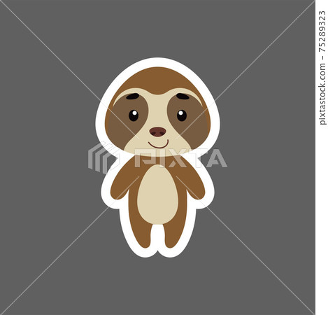 Cute little baby sloth sticker. Cartoon animal character for kids cards, baby shower, birthday invitation, house interior. Bright colored childish vector illustration in cartoon style. 75289323