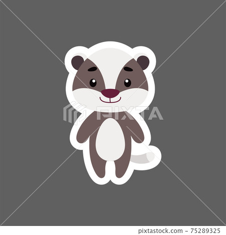 Cute little baby badger sticker. Cartoon animal character for kids cards, baby shower, birthday invitation, house interior. Bright colored childish vector illustration in cartoon style. 75289325