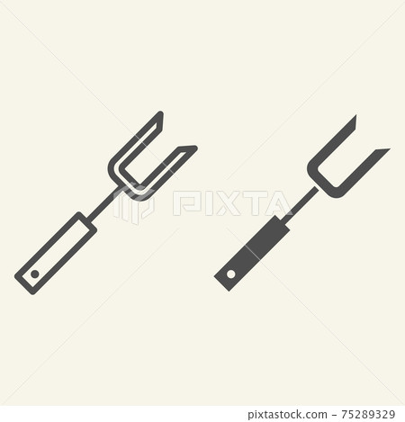 Grill Fork line and solid icon. Barbecue steel fork symbol, outline style pictogram on beige background. Bbq cooking utensils sign for mobile concept and web design. Vector graphics. Grill Fork line and solid icon. Barbecue steel fork symbol, outline style pictogram on beige background. Bbq cooking utensils sign for mobile concept and web design. Vector graphics. 75289329