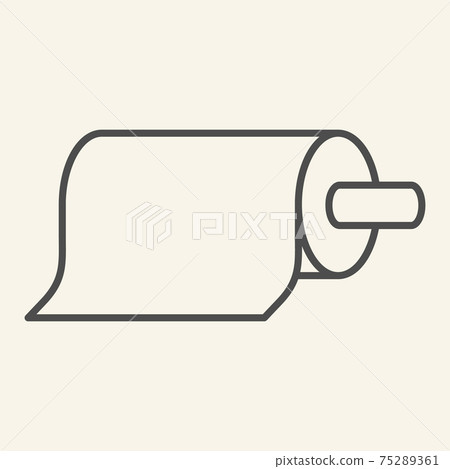 Roll paper towel thin line icon. Kitchen napkins roll on handle symbol, outline style pictogram on beige background. Kitchen tissue sign for mobile concept and web design. Vector graphics. 75289361