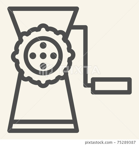 Meat grinder line icon. Manual mincer symbol, outline style pictogram on beige background. Old meat grinder tool sign for mobile concept and web design. Vector graphics. 75289387