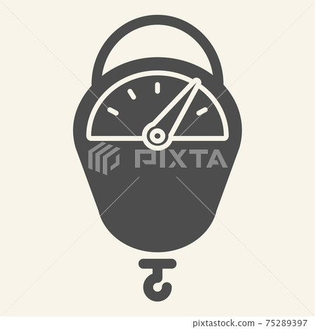 Hanging scale solid icon. Kitchen scales tool symbol, glyph style pictogram on beige background. Hanging weight scale with hook sign for mobile concept and web design. Vector graphics. Hanging scale solid icon. Kitchen scales tool symbol, glyph style pictogram on beige background. Hanging weight scale with hook sign for mobile concept and web design. Vector graphics. 75289397