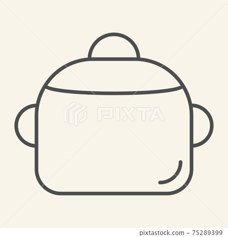 Pan thin line icon. Steel saucepan symbol, outline style pictogram on beige background. Cooking pot sign for mobile concept and web design. Vector graphics. Pan thin line icon. Steel saucepan symbol, outline style pictogram on beige background. Cooking pot sign for mobile concept and web design. Vector graphics. 75289399