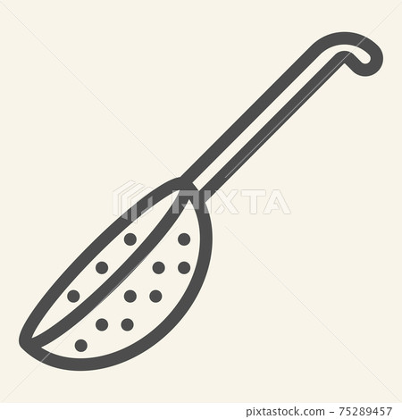 Colander line icon. Handle kitchen strainer symbol, outline style pictogram on beige background. Kitchen utensils and cooking sign for mobile concept and web design. Vector graphics. Colander line icon. Handle kitchen strainer symbol, outline style pictogram on beige background. Kitchen utensils and cooking sign for mobile concept and web design. Vector graphics. 75289457