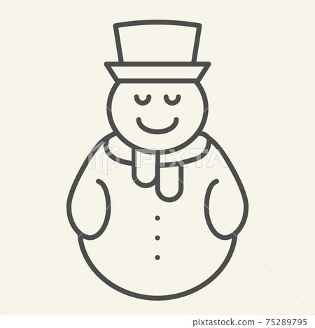 Snowman thin line icon. Snowy man with hat and scarf outline style pictogram on white background. Festive New Year and Christmas greeting card for mobile concept and web design. Vector graphics. 75289795